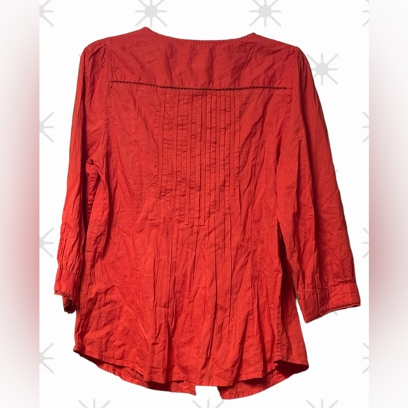 NWOT ANTHROPOLOGIE Meadow Rue Womens Fluted 3/4 Sleeve Pleated Cotton Button Top - Picture 4 of 8